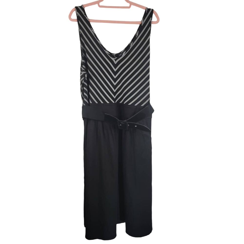 City Chic Black White Striped Belted Side Pocket Summer Dress Size 24W